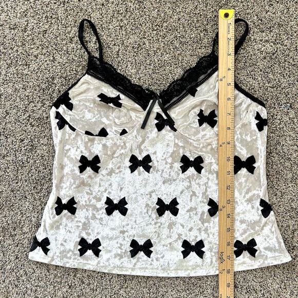 Bow Printed Velvet Coquette Glam Y2K Style Slip Cami Halter Lace Trim Top SMALL - Picture 5 of 6